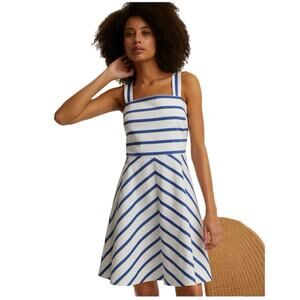 Draper James Zoe Love Circle Dress Size 6 Striped Blue Square Neck Nautical